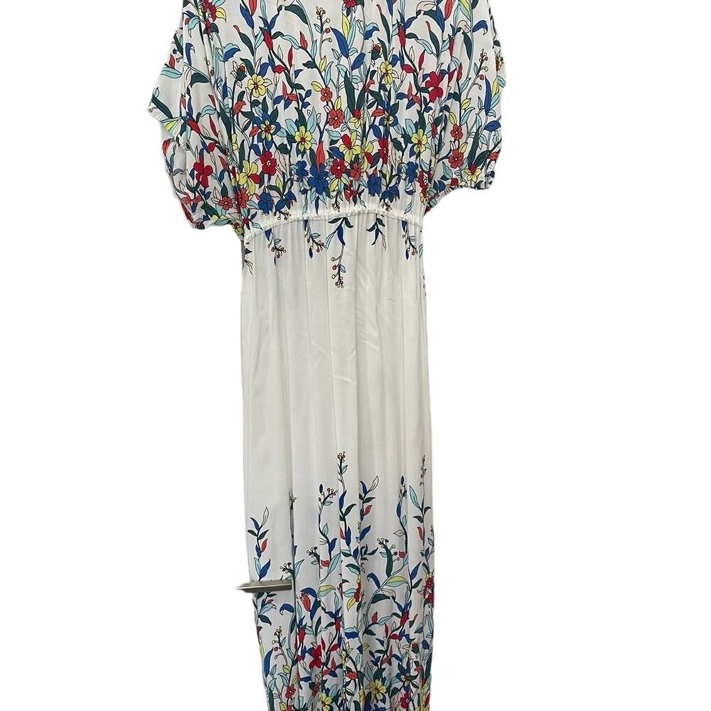 CUPSHE Floral Cotton Maxi Cover‑Up Front Tie V‑Neck Empire Waist One Size - Picture 3 of 7